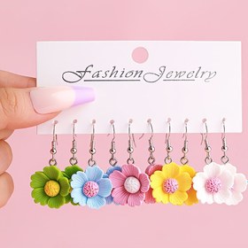 Resim 5 çift Şirin Çiçekli Reçine Küpe Seti, Gençler ve Yetişkinler için Moda Takı Damlacık Küpeler, Alerjik Reaksiyon Yapmayan Paslanmaz Çelik Kulak İğnesi, Nikel İçermeyen Beyaz Kaplama 