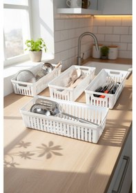 Resim Snippy Nivo - 4'lü Çekmece İçi Kaşıklık Seti Organizer Mutfak Düzenleyici Bıçaklık Kepçelik Beyaz Beyaz 