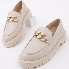 Resim Muggo Crasher Kalın Taban Tokalı Günlük Casual Makosen Kadın Loafer Ayakkabı Ten Cilt 