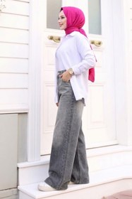 Resim Tesettür Diyarı Kadın Retro Baggy Kot Pantolon- Siyah Gri 