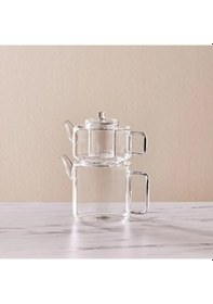 Resim Borosilikat Cam Çaydalık Takımı 1,8+1,1 Litre Beyaz 