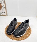 Resim Günlük Erkek Ayakkabı İçi Dışı Hakiki Deri Casual Lastik Bağcıklı Beyaz Tabanlı Comfort Sneaker 5050 Siyah 
