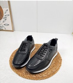 Resim Günlük Erkek Ayakkabı İçi Dışı Hakiki Deri Casual Lastik Bağcıklı Beyaz Tabanlı Comfort Sneaker 5050 Siyah 