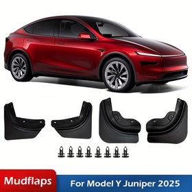 Resim Tesla Model Y Juniper 2025+ için Çamurluklar - Matkap Gerektirmeyen Montaj, Şık Siyah Tasarım, Sıçratma Koruyuculu Dayanıklı Çamurluklar & Artırılmış Koruma için 8 Montaj Donanımı, Araç Dış Görünüm Yükseltme, Modern Araba Aksesuarları, Kolay Kurulum 