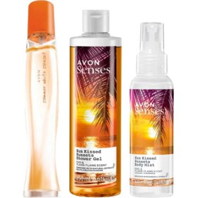 Resim Avon Summer White Sunset Parfüm, Senses Sun Kissed Sunsets 250 ml Duş Jeli ve 100 ml Vücut Spreyi Paketi 