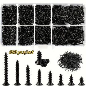 Resim 800 adet M2 Kendinden Delen Vida Seti, Çeşitli Boyutlar & Stiller - Ahşap Tamiri & Cihaz Montajı için Spiral Saplı & Düz Başlı Dayanıklı Metal, Pratik Saklama Kutusu Dahil 
