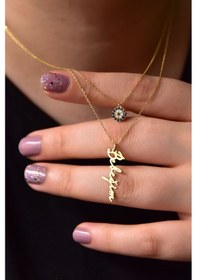 Resim Papatya Silver 925 Ayar Gümüş Altın Kaplama Nazar ve Bebeğim Yazılı Asansörlü Kolye 