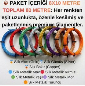 Resim 3d Kalem Filamenti Parlak 8 Renk X10 Metre Toplam 80 Metre Mega Set Ipek Silk 