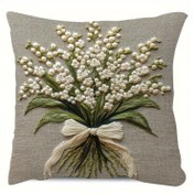 Resim 1 adet Retro Tarzı Çiçek Baskılı Yastık Kılıfı - Yumuşak Polyester, Zarif Zambak Çiçeği Tasarımı Yeşil Yaprak ve Kurdele Detaylı - Ev, Balkon, Araba, Bahçe Dekoru için Mükemmel - 45.72x45.72cm, Makine Yıkanabilir, Ev Dekoru Yastık | Vintage Çiçek Tasarımı | Polyester Fiber, Dekoratif Yastıklar 