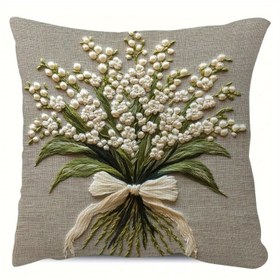Resim 1 adet Retro Tarzı Çiçek Baskılı Yastık Kılıfı - Yumuşak Polyester, Zarif Zambak Çiçeği Tasarımı Yeşil Yaprak ve Kurdele Detaylı - Ev, Balkon, Araba, Bahçe Dekoru için Mükemmel - 45.72x45.72cm, Makine Yıkanabilir, Ev Dekoru Yastık | Vintage Çiçek Tasarımı | Polyester Fiber, Dekoratif Yastıklar 