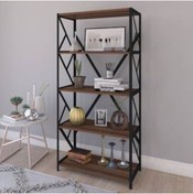 Resim ASRIN Metal Kitaplık 5 Raflı Dekoratif Kitaplık Dosya Kitap Rafı Ofis Ev Rafı Kitap Raf Atlantik Çam 