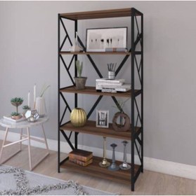Resim ASRIN Metal Kitaplık 5 Raflı Dekoratif Kitaplık Dosya Kitap Rafı Ofis Ev Rafı Kitap Raf Atlantik Çam 