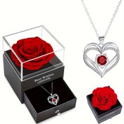 Resim Eternal Rose Hediye Kutusu, Aşk Çiçeği Çok Taşlı Kolye, Kadınlar İçin Basit ve Zarif Takı, Anne, Aşk, BFF, Yeni Yıl, Anneler Günü, Doğum Günü, Parti, Şükran Günü Hediyesi İçin Uygun, Anti-alerjik Malzeme 