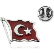 Resim Gumush Gümüş Türk Bayrağı Rozet 