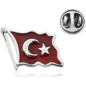 Resim Gumush Gümüş Türk Bayrağı Rozet 