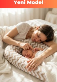 Resim Organik Pamuk Baby Nest – Kahve Zigzag Desenli – Yeni Doğan Yatak, Nefes Alabilen, Anti-Alerjik, Güvenli Uyku Alanı 