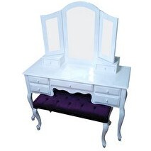 Resim Bengi Ticaret Makyaj Masa 13727 Dresuar Takım 7Çekm Kayın Aslan Ayak Parlak Beyaz Kanat Ayna 