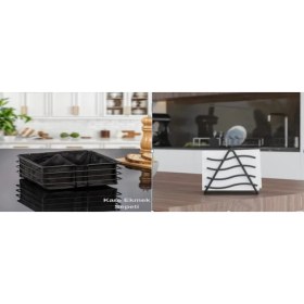 Resim Servis Sunum Seti Ekmeklik+Peçetelik Paslanmaz Metal Mat Siyah 2'li Mutfak ve Sofra Seti 