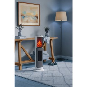 Resim Hoogar German OBEN White Series Seramik Kule Tipi Fanlı Isıtıcı Dijital Ekran Şömine Efektli Uzaktan Kumandalı 