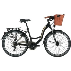 Resim Bisan Sandy-23 Sepetli Bayan Şehir Bisikleti 43CM V 26 Jant 21 Vites Mat Siyah Gold 