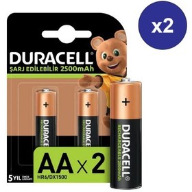 Resim Duracell Şarj Edilebilir AA Kalem Pil 2500 Mah 4'Lü Paket 