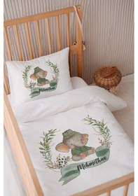 Resim %100 Pamuk Saten 100x150 Bebek Yatak Nevresim Seti Şapkalı Küçük Fil 
