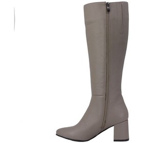 Resim Hobby 260404d Hakiki Deri Kadın Topuklu Çizme Vizon 