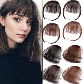 Resim Sıcaklık karşıtı sentetik bangs perukü yanaklar ile | Doğal görünüm air bangs perukü kadınlar için | Yüksek sıcaklık fiber peruk | Gündelik kullanım ve cosplay için uygun moda aksesuarı 