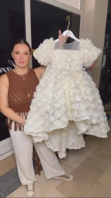 Resim Manolya Krem Önü Kısa Arka Kuyruklu Kız Abiye Elbise - 11 Yaş 