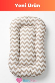 Resim Organik Pamuk Baby Nest – Kahve Zigzag Desenli – Yeni Doğan Yatak, Nefes Alabilen, Anti-Alerjik, Güvenli Uyku Alanı 