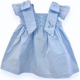 Resim Kız Bebek Omuzları Fiyonklu Dokuma Elbise-13766 Mavi 