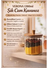 Resim Akasya Cam Kavanoz 1380 Ml-akasya Kapaklı Büyük Boy Kavanoz-mien Baharat, Bakliyat, Kahve Kavanozu Kahverengi - Şeffaf 