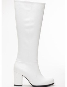 Resim Dilimler Ayakkabı Kırışık Rugan Beyaz Kadın Topuklu Çizme-638-Beyaz 