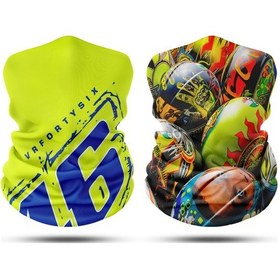 Resim Rossi Kask Desenli 2'li Set Boyunluk Bandana Outdoor Balaklava Yüz Maskesi Kafa Bandı 