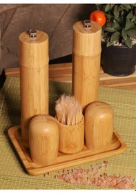 Resim Madras Standlı Tuzluk Biberlik Öğütücü Değirmen Seti Büyük 6 Parça 