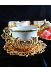 Resim Acr Sunum Metal Porselen Fincan Takımı - Beyaz Gold 