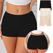 Resim 3 adet Kadınlar için Dikişsiz Örgü Boksör Külotları - Yumuşak Esnek Naylon / Elastan Karışımı, Minimalist Düz Renk İç Çamaşırı, Günlük Kıyafetler için Nefes Alabilir ve Rahat, Siyah ve Bej 