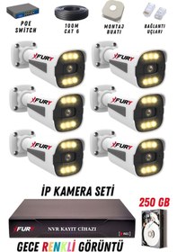 Resim Fury 6 Kameralı Ip Güvenlik Kamerası Seti 4mp Gece Renkli Su Geçirmez 1506 250gb 