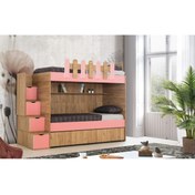 Resim Güven Mobilya 90*190 Okyanus 3 Yataklı Ceviz / Pembe Kiwi Ranza 