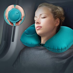 Resim 1 adet Kamp Taşınabilir Otomatik Flocking Cilt Dostu Şişme U Şeklinde Seyahat Sıkıştırma Boyun Yastığı Boyun Desteği için, Ofis, Kamp, Yürüyüş, Araba, Şekerleme ve Tatil Seyahati için Rahat Şişme Yastık 