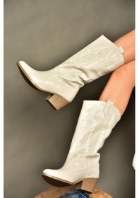 Resim Fox Shoes R973934009 Bej Alçak Topuklu Kadın Çizme Bej 