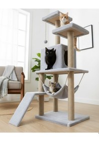 Resim Reyo Pet S9 Kedi Tırmalama Kulesi Platformlu 124 Cm Gri 