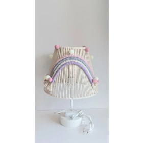 Resim Makrome Ip Sargı Renkli Aplikeli Çiçek Ponponlu Kız Bebek ve Çocuk Odası Abajur 