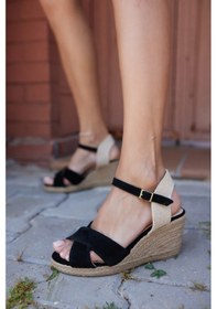 Resim Nuno Kadın Siyah Çapraz Gercek Suet Espadrıl Sandalet Siyah 