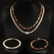 Resim 2 adet Parıltılı Tenis Bilezik Kolye Takı Seti, Altın Kaplama Bakır, Basit Tasarımı, Tatil Stili, Kadınlar İçin Günlük Giyim, Düğün, Parti, Sevgililer Günü ve Noel Hediyesi İçin Uygun 