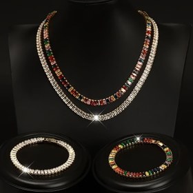 Resim 2 adet Parıltılı Tenis Bilezik Kolye Takı Seti, Altın Kaplama Bakır, Basit Tasarımı, Tatil Stili, Kadınlar İçin Günlük Giyim, Düğün, Parti, Sevgililer Günü ve Noel Hediyesi İçin Uygun 