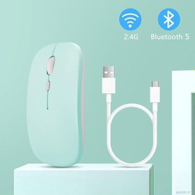 Resim Lenovo Tablet İle Uyumlu Şarj Edilebilir Sessiz Mouse Bluetooth + 2.4Hz Wifi Kablosuz Mouse Fare Turkuaz 