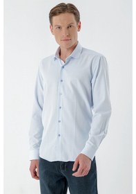 Resim Morven Erkek A. Mavi Trend Baskılı Desenli İtalyan Yaka Slim Fit Gömlek Açık Mavi 