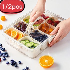 Resim 1/2 Adet 8 Bölmeli Şeffaf Atıştırmalık Kabı - Kapaklı ve Kulplu, BPA İçermeyen Gıda Sınıfı Plastik, Sızdırmaz, Mikrodalga/Fırın Güvenli Bölümlü Tepsisi - Meyve, Sebze, Kuruyemişler için Taşınabilir Parti, Barbekü, Piknik, Okula Dönüş 