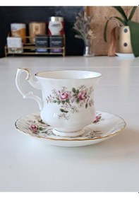 Resim Lavender Rose Bone China England Antika Duble Boy Kahve Fincanı Lavanta Lavanta 